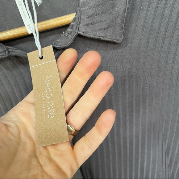 NWT Hello Nite Revolve Gray Ribbed Button Down Long Sleeve Top - Picture 5 of 7